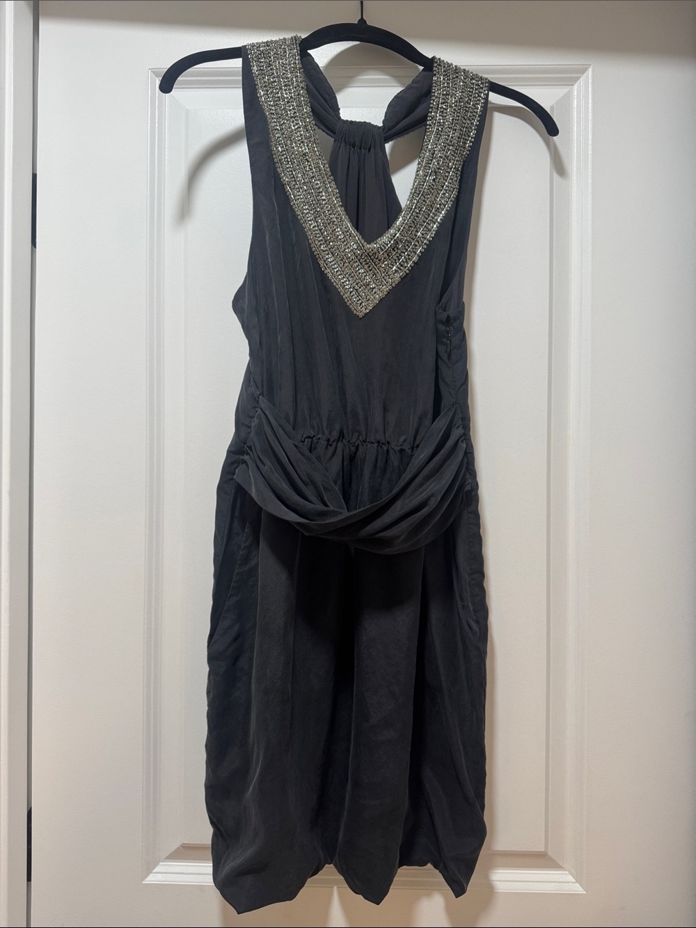 Theory Charcoal Dress with Beaded V-Neck